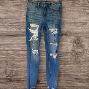 American Eagle Outfitters Ripped Blue Skinny Jeans next level stretch size 6